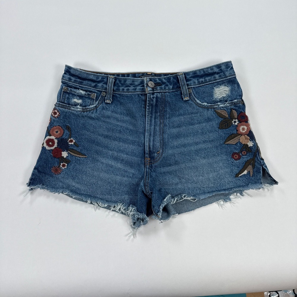 Abercrombie & Fitch Womens Denim Shorts 28 Blue Annie High Rise Floral Boho